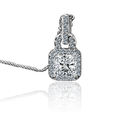 Sterling Silver 1.5CT Square Princess Cut Cubic Zirconia Pendant Necklace