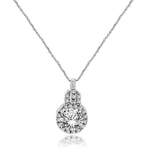Sterling Silver Round Cubic Zirconia Double Jeweled Bail Pendant Necklace