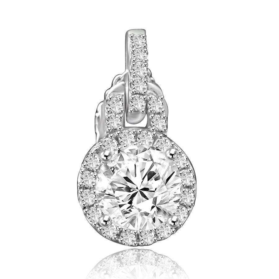 Sterling Silver Round Cubic Zirconia Double Jeweled Bail Pendant Necklace