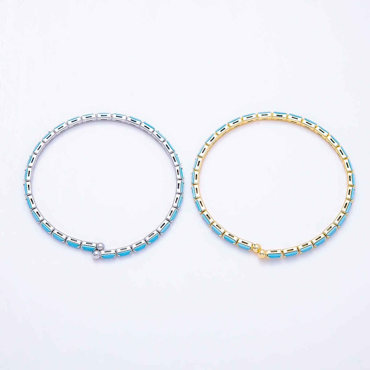 Beautiful Gold-Filled 3mm Turquoise Baguette Cuff Bracelet in Gold or Silver