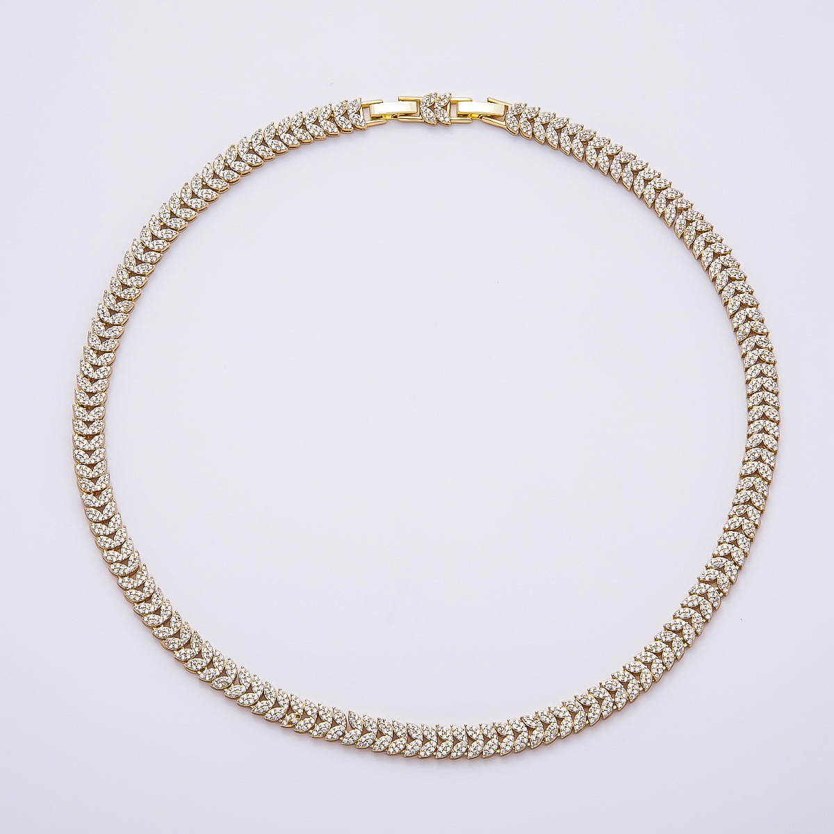 Stunning Gold Filled 7mm Micro Pave CZ Heart Curb Chain 17 Inch Adjustable Necklace