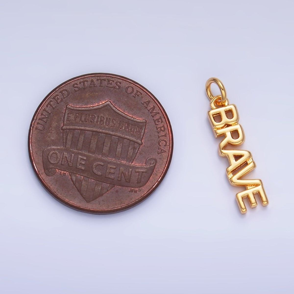 16K Gold Filled 16mm x 4mm "BRAVE" Script Charm in Gold or Silver