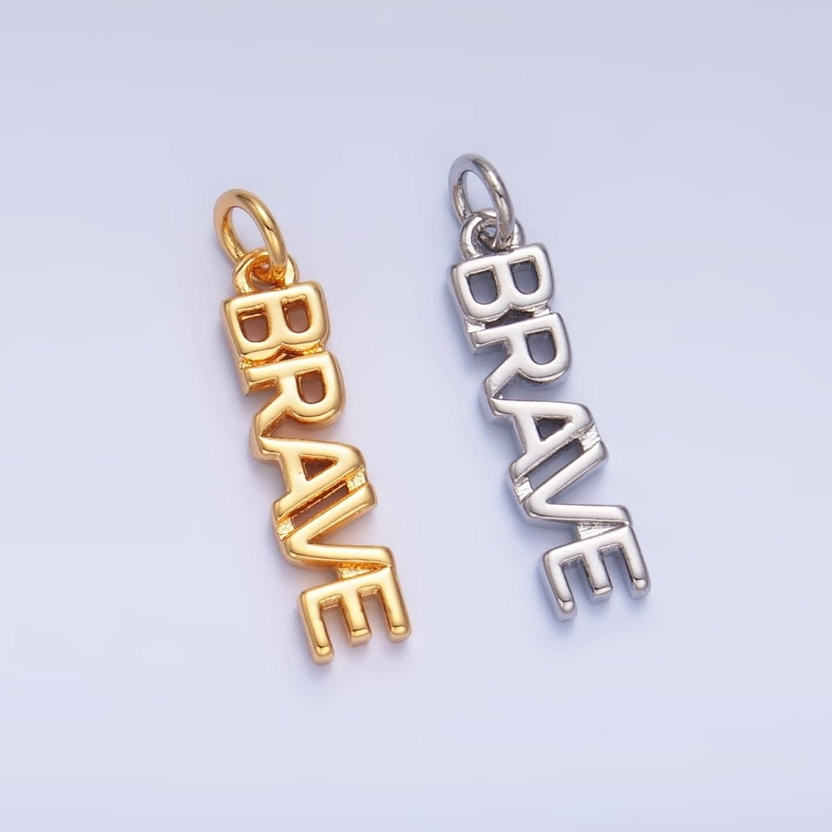 16K Gold Filled 16mm x 4mm "BRAVE" Script Charm in Gold or Silver
