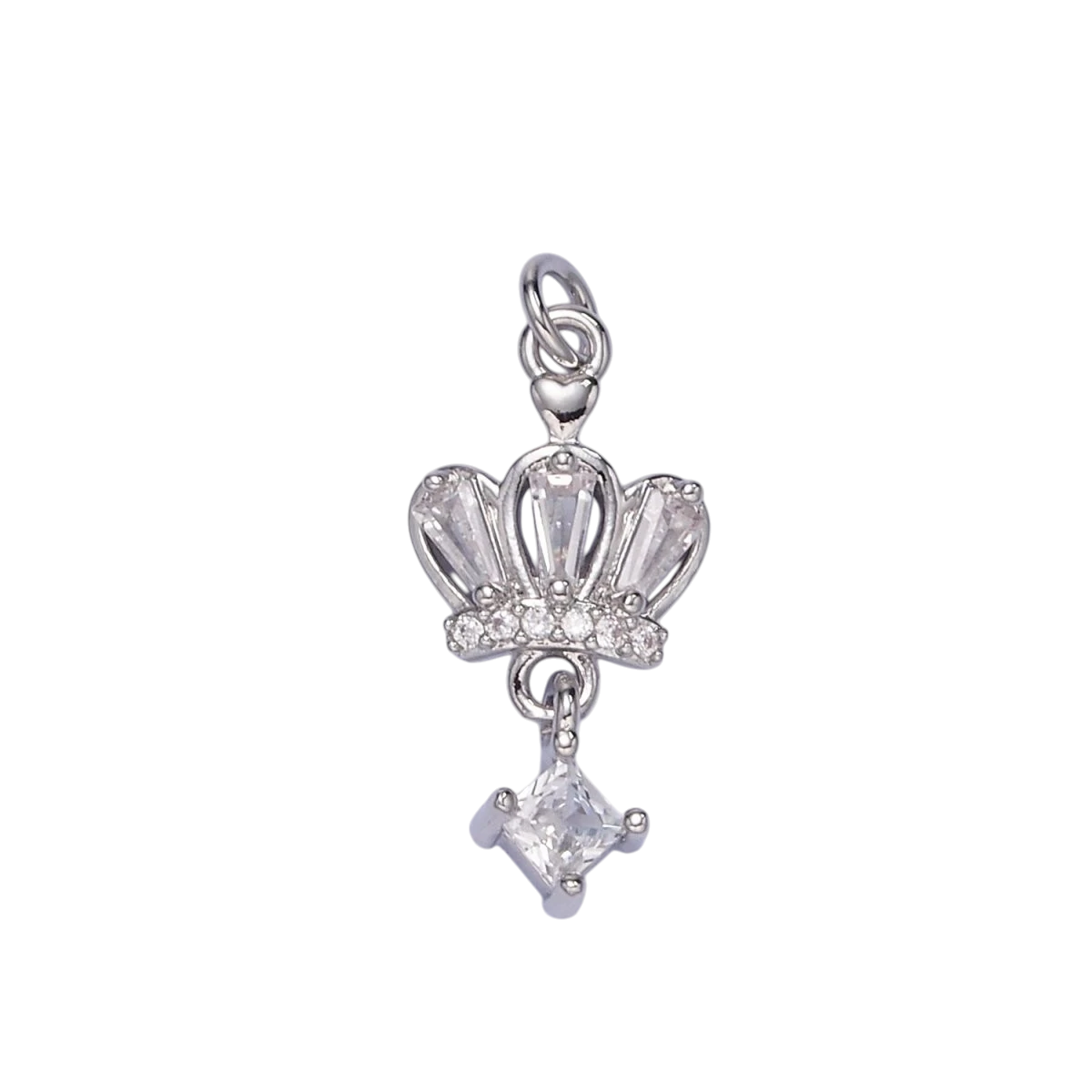 16K Gold Filled 20mm x 15mm CZ Rhombus Baguette Drop Royal Crown Charm in Gold & Silver