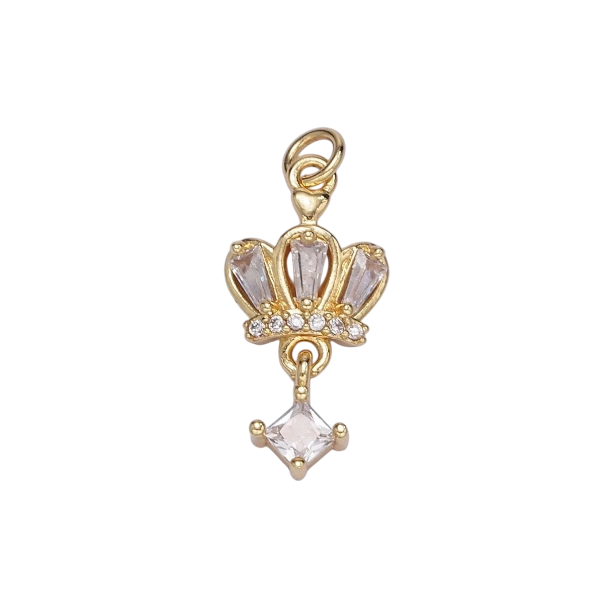 16K Gold Filled 20mm x 15mm CZ Rhombus Baguette Drop Royal Crown Charm in Gold & Silver