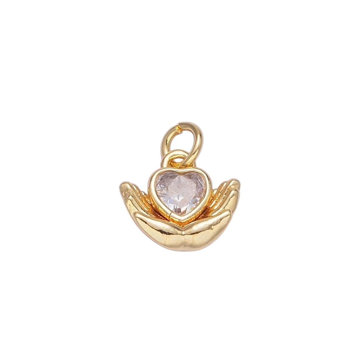 24K Gold Filled Heart CZ Hand Palm Gesture Charm