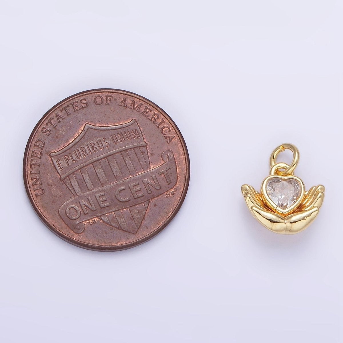 24K Gold Filled Heart CZ Hand Palm Gesture Charm
