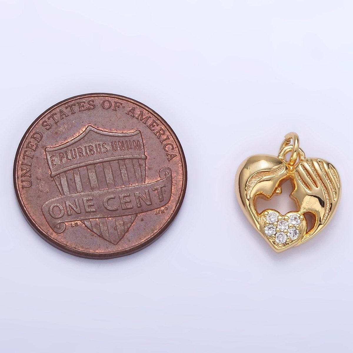 24K Gold Filled Micro Paved 12mm x 12mm Mother-Daughter Portrait Silhouette Heart Charm