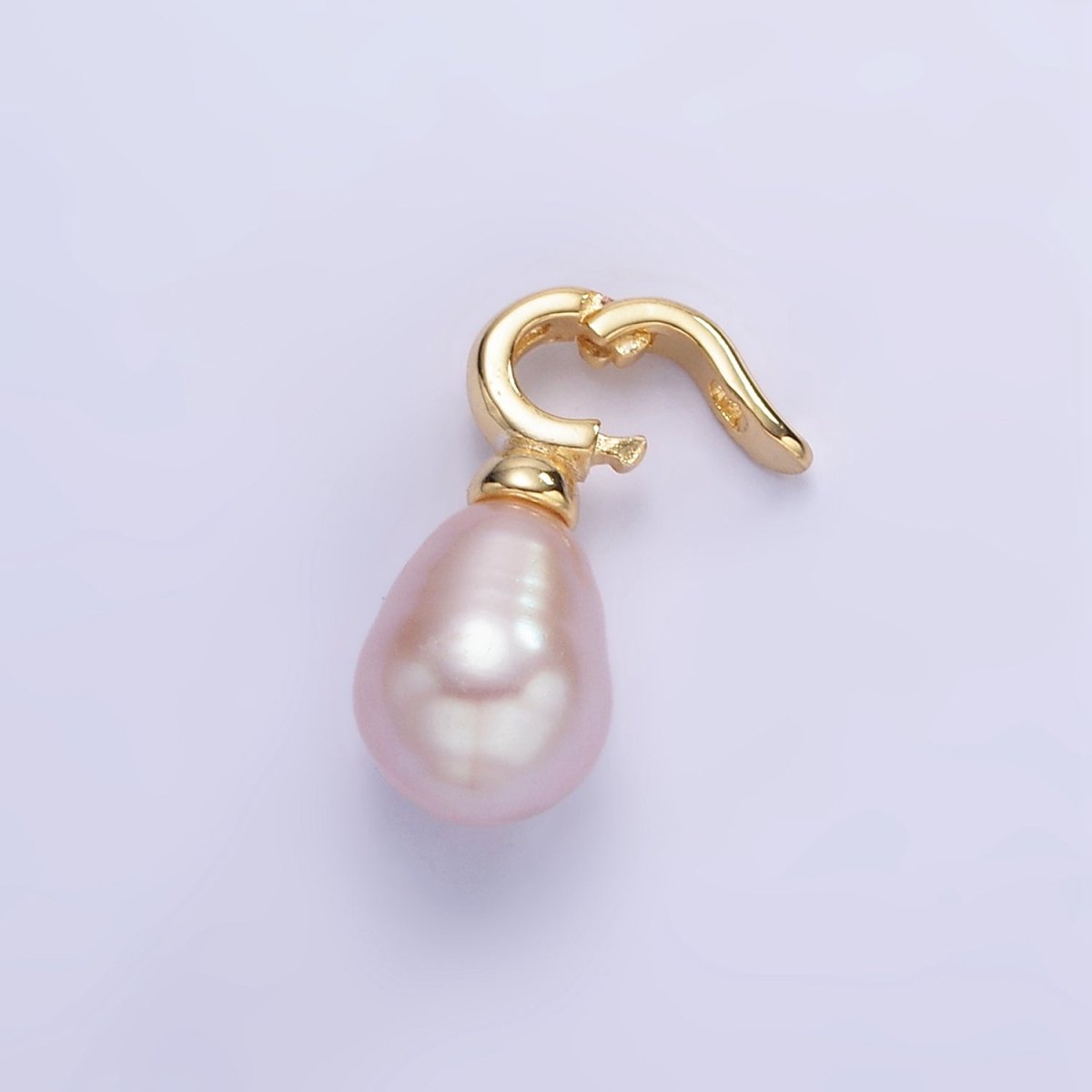 Gold-Filled 24mm x 18mm Ringed Pink Freshwater Pearl Snap Latch Drop Pendant