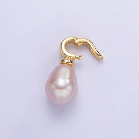 Gold-Filled 24mm x 18mm Ringed Pink Freshwater Pearl Snap Latch Drop Pendant