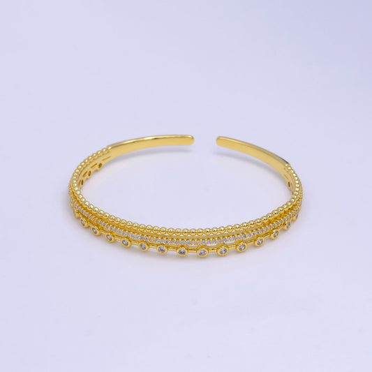 16K Gold Filled Triple Band Bubble CZ Micro Paved Cuff Bracelet
