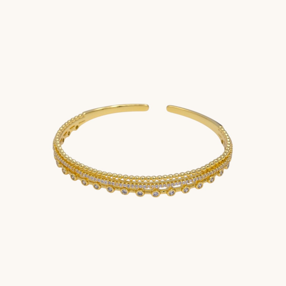 Gold Filled Triple Band Bubble CZ Micro Paved Cuff Bracelet
