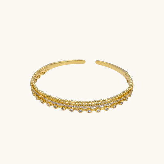 Gold Filled Triple Band Bubble CZ Micro Paved Cuff Bracelet
