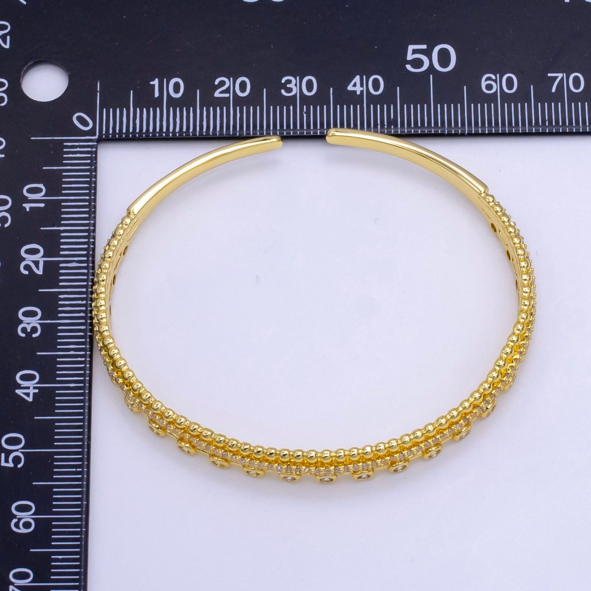 16K Gold Filled Triple Band Bubble CZ Micro Paved Cuff Bracelet