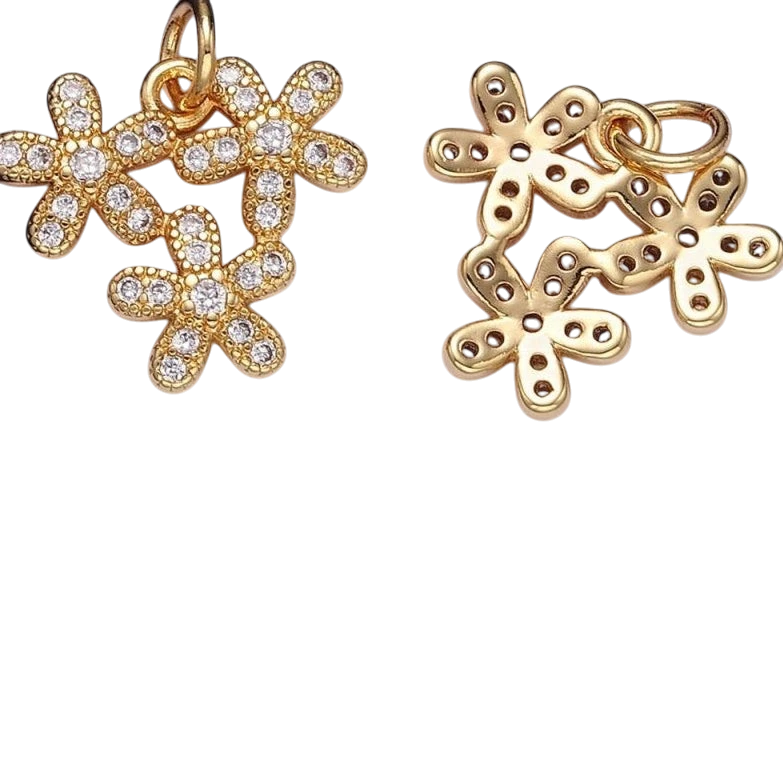 16K Gold Filled Triple Flower Micro Paved CZ Charm