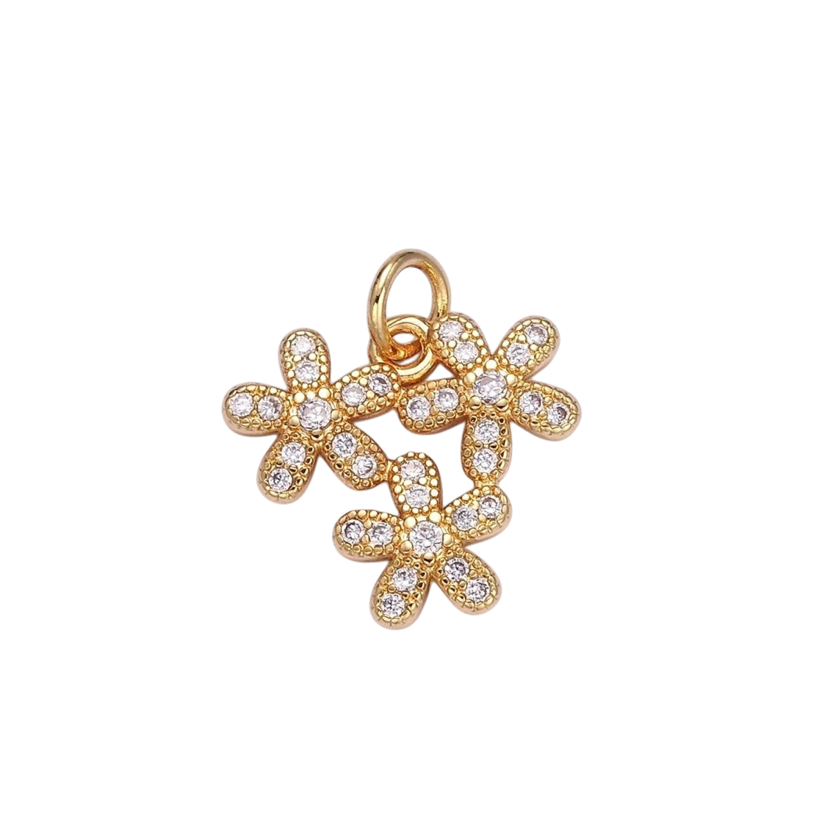 16K Gold Filled Triple Flower Micro Paved CZ Charm