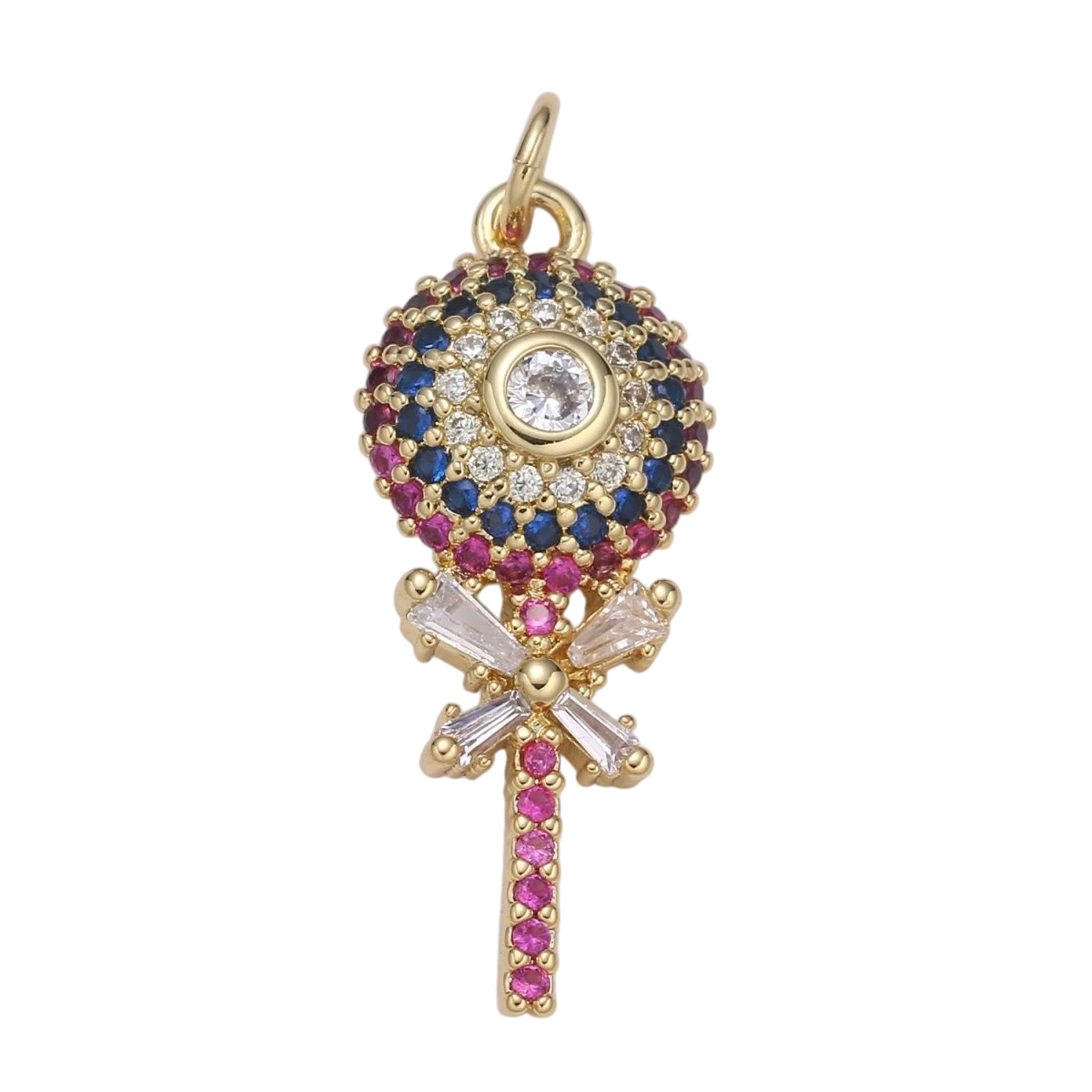 Colorful 18K Gold-Filled 31mm Candy Charm Lollypop Pendant Cubic Zirconia