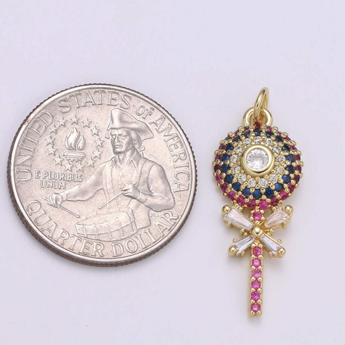 Colorful 18K Gold-Filled 31mm Candy Charm Lollypop Pendant Cubic Zirconia