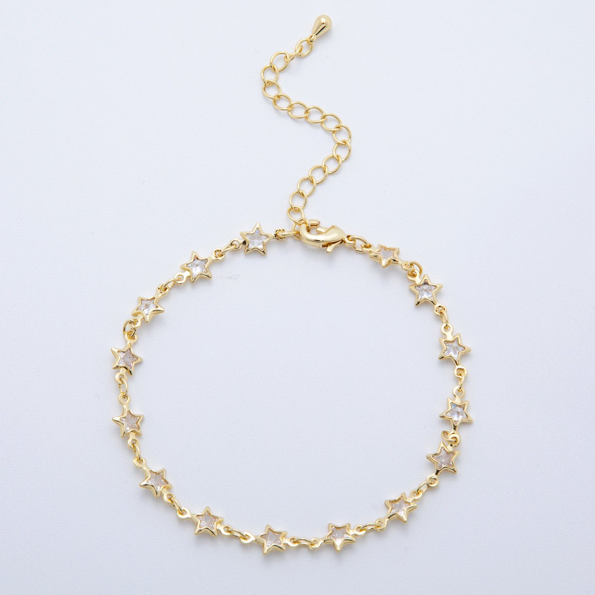 Dainty Gold Filled Clear, Multicolor, Red CZ Heart or Star Sideway or Straight 7 Inch Bracelet