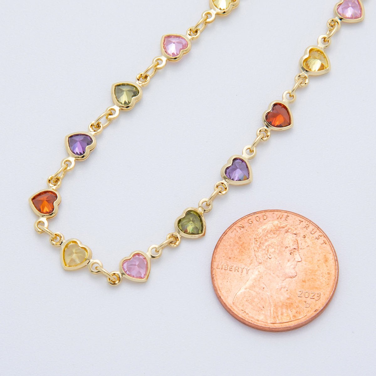 Dainty Gold Filled Clear, Multicolor, Red CZ Heart or Star Sideway or Straight 7 Inch Bracelet