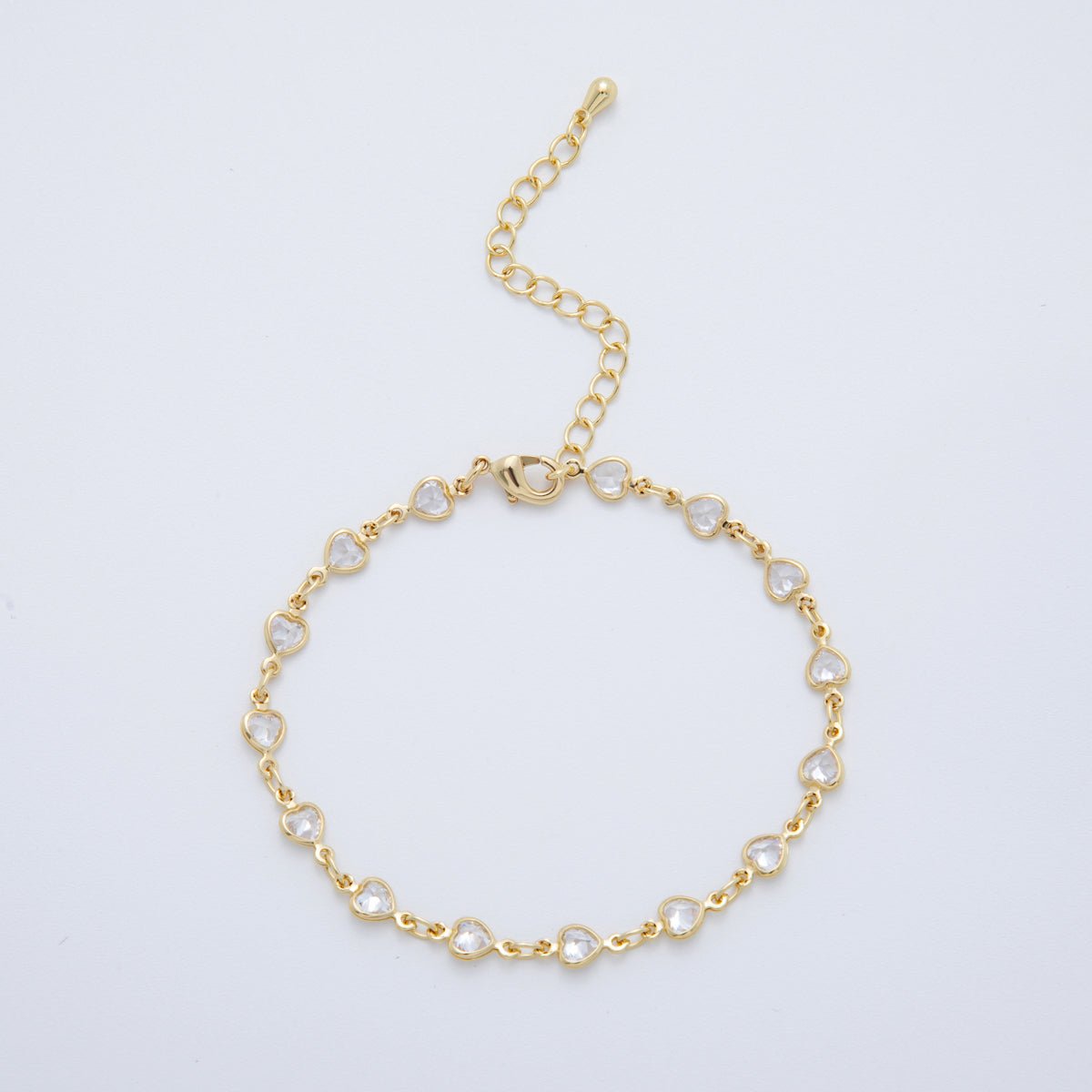 Dainty Gold Filled Clear, Multicolor, Red CZ Heart or Star Sideway or Straight 7 Inch Bracelet