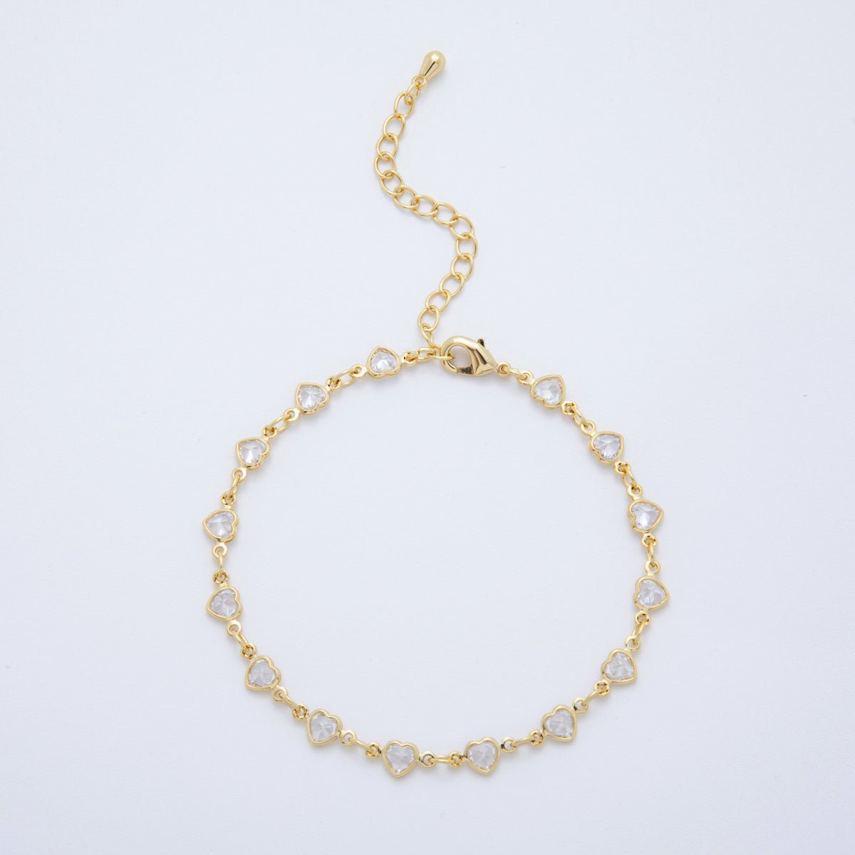 Dainty Gold Filled Clear, Multicolor, Red CZ Heart or Star Sideway or Straight 7 Inch Bracelet