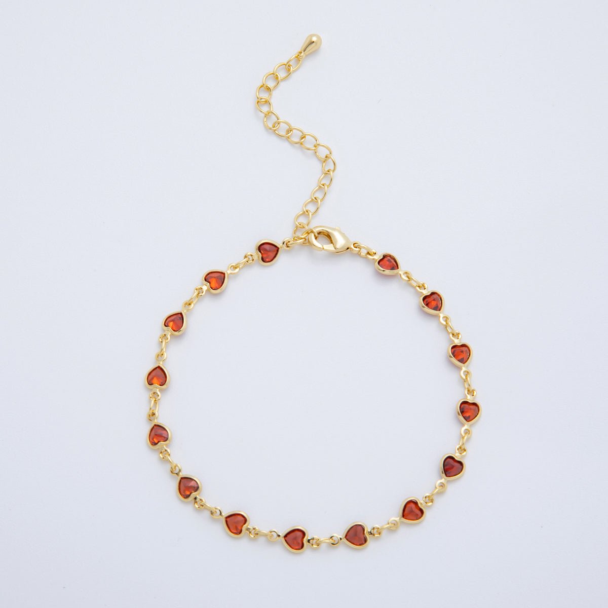 Dainty Gold Filled Clear, Multicolor, Red CZ Heart or Star Sideway or Straight 7 Inch Bracelet
