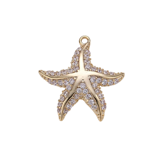 18K Gold Filled Tiny Starfish Stylish Starfish Charm, Micro Pave CZ Charm