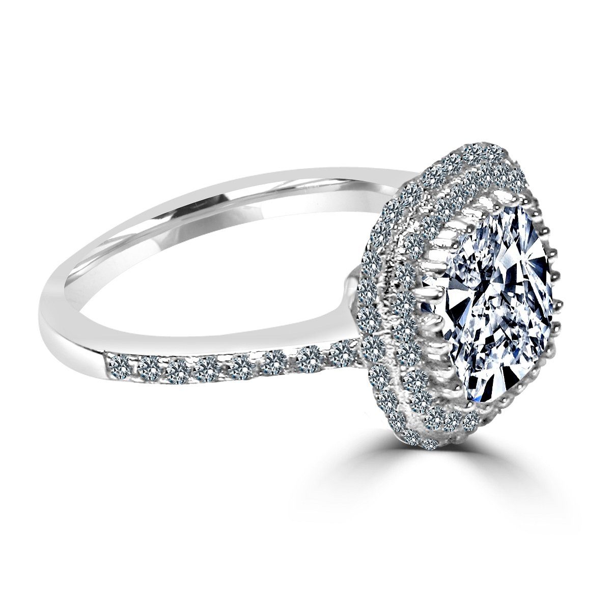 Sterling Silver Platinum Plated 2CT Cushion Cut Cubic Zirconia Halo Ring