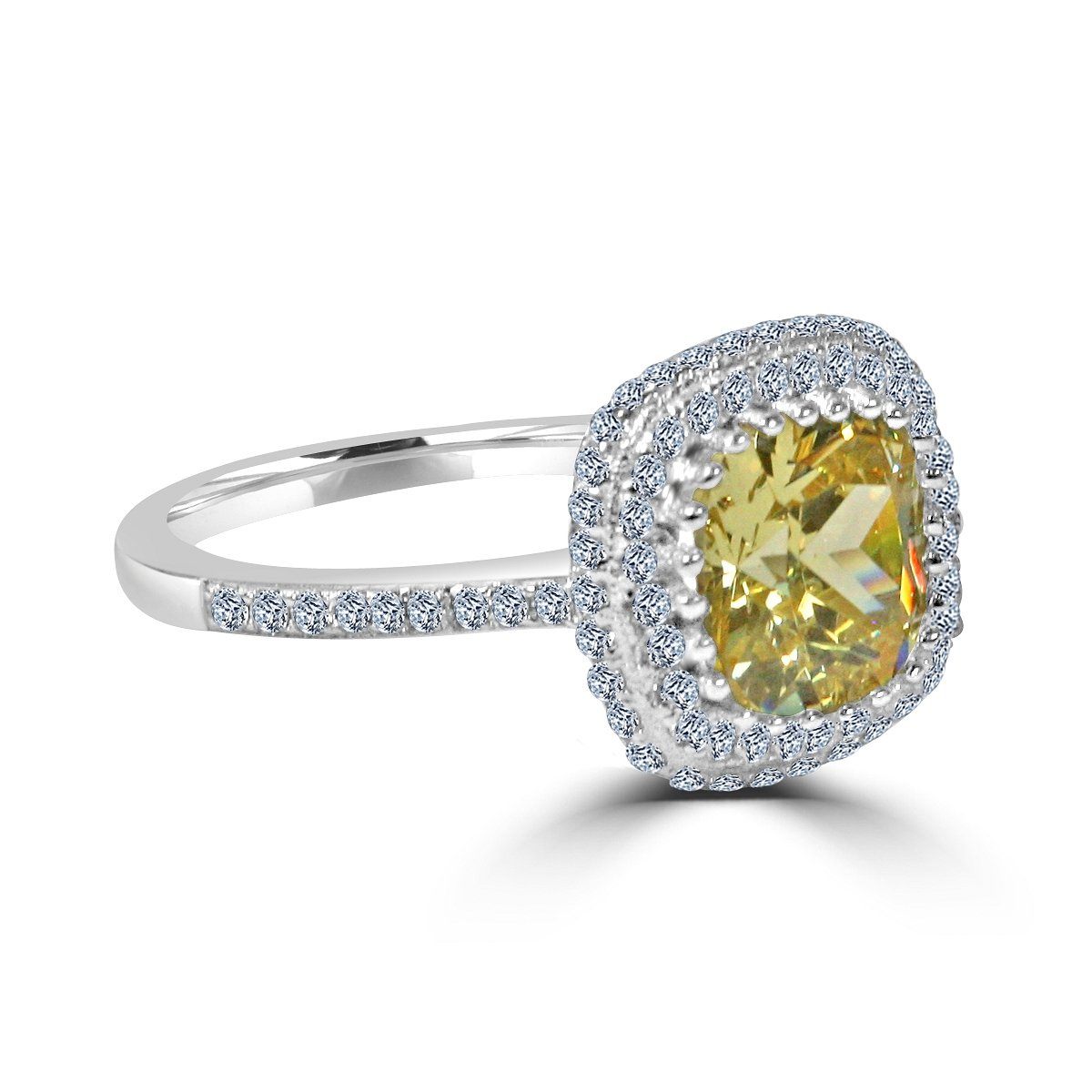 Sterling Silver Platinum Plated 2CT Cushion Cut Cubic Zirconia Halo Ring