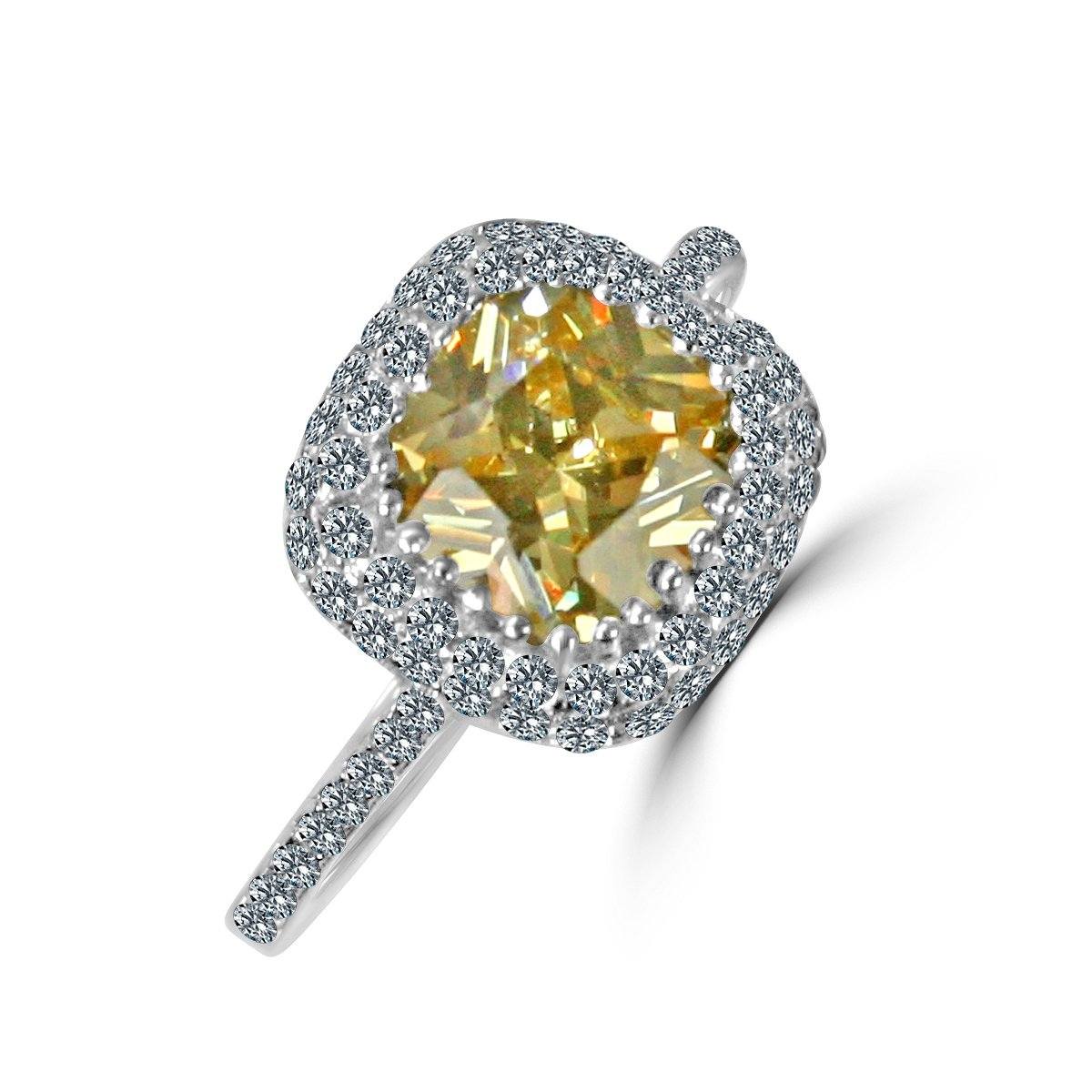 Sterling Silver Platinum Plated 2CT Cushion Cut Cubic Zirconia Halo Ring