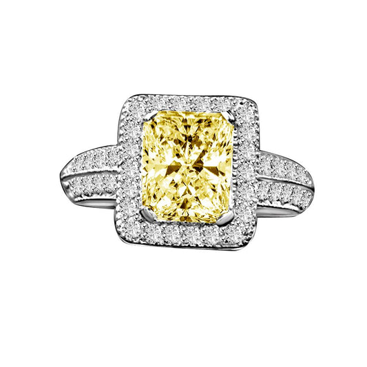 Sterling Silver 2CT Radiant Cut Cubic Zirconia Halo Micro Pave Vintage Style Ring