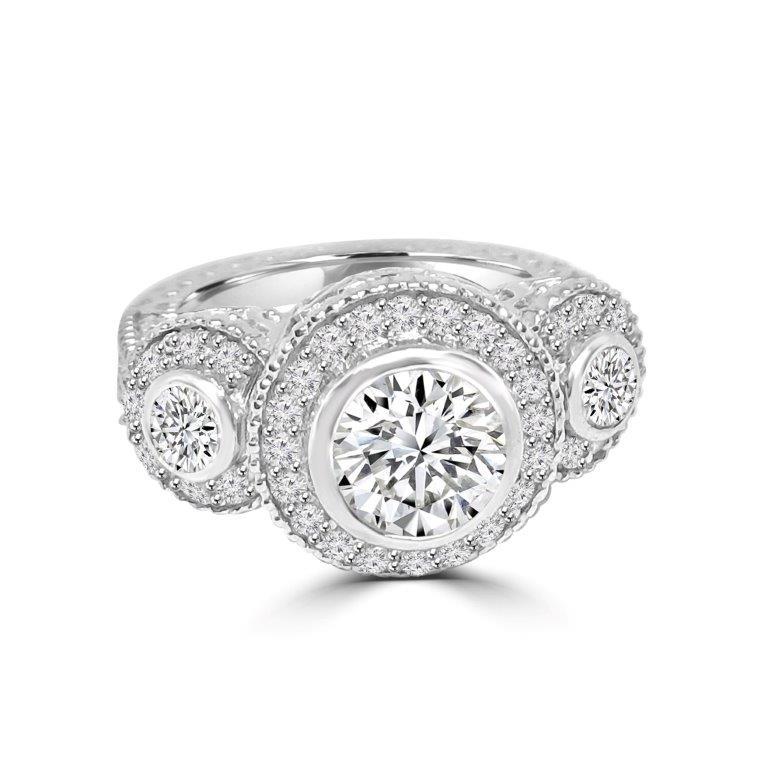Three Stone 3CT Sterling Silver Cubic Zirconia Engagement Ring