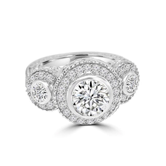 Three Stone 3CT Sterling Silver Cubic Zirconia Engagement Ring