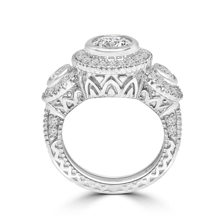 Three Stone 3CT Sterling Silver Cubic Zirconia Engagement Ring