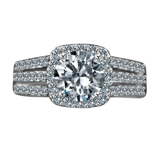 Classic Sterling Silver Platinum Plated 2CT Round Cut Cubic Zirconia Ring