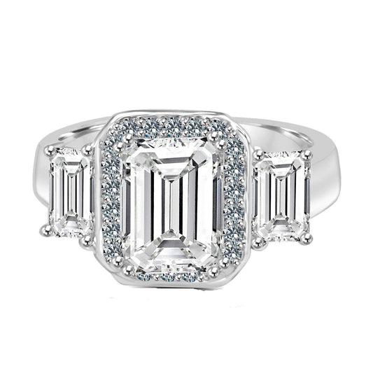 Sterling Silver 2CT Emerald Cut Vintage Inspired Cubic Zirconia Ring