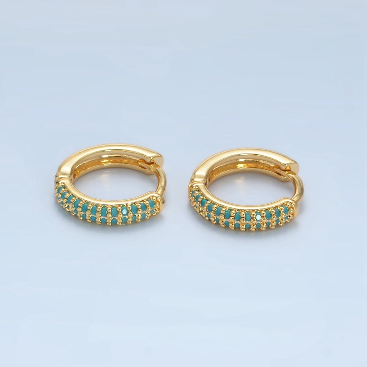 Dainty 24K Gold Filled 13mm Turquoise Micro Pave Cartilage Huggie Earrings