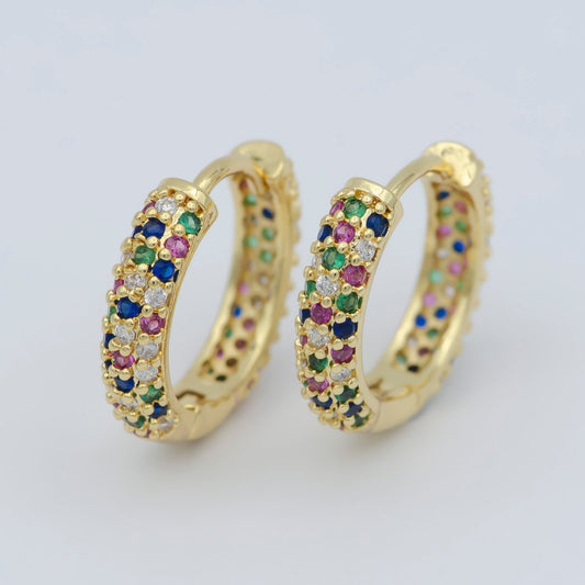24K Gold Filled 15mm Multicolor Micro Paved CZ Huggie Earrings
