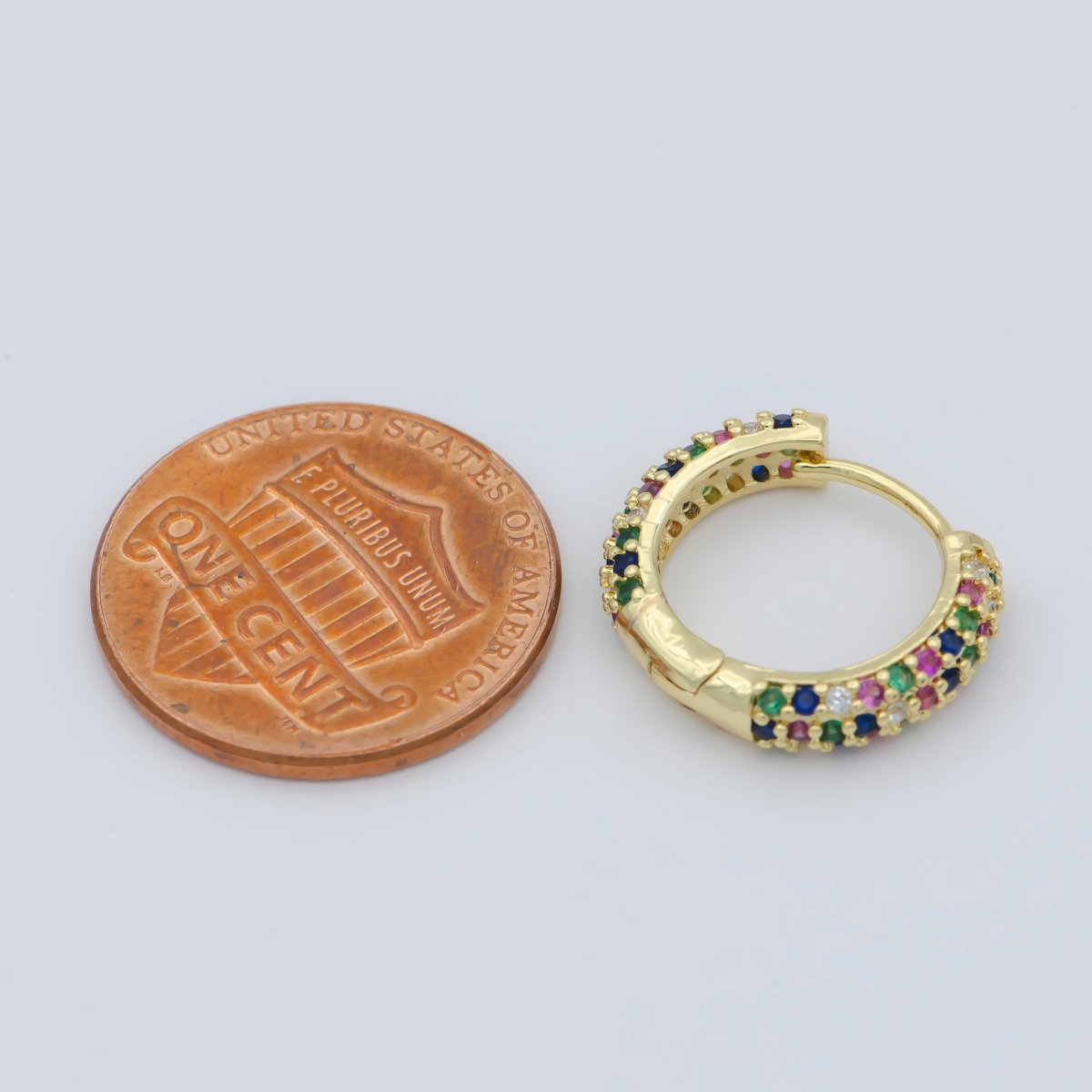 24K Gold Filled 15mm Multicolor Micro Paved CZ Huggie Earrings