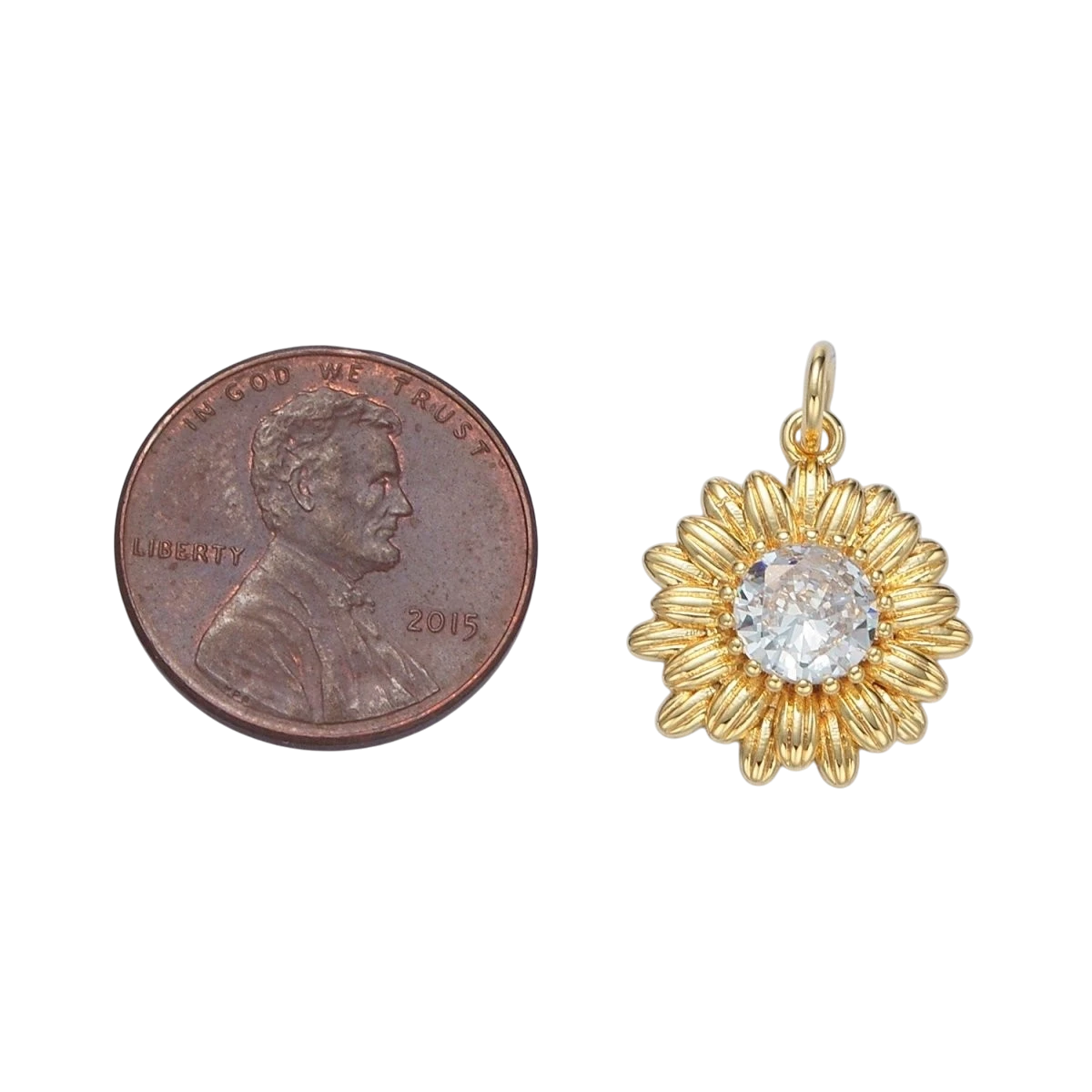 24K Gold Filled 20mm Clear CZ Sunflower Charm