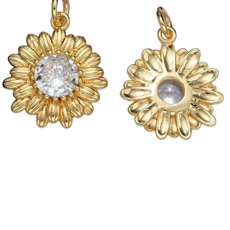 24K Gold Filled 20mm Clear CZ Sunflower Charm