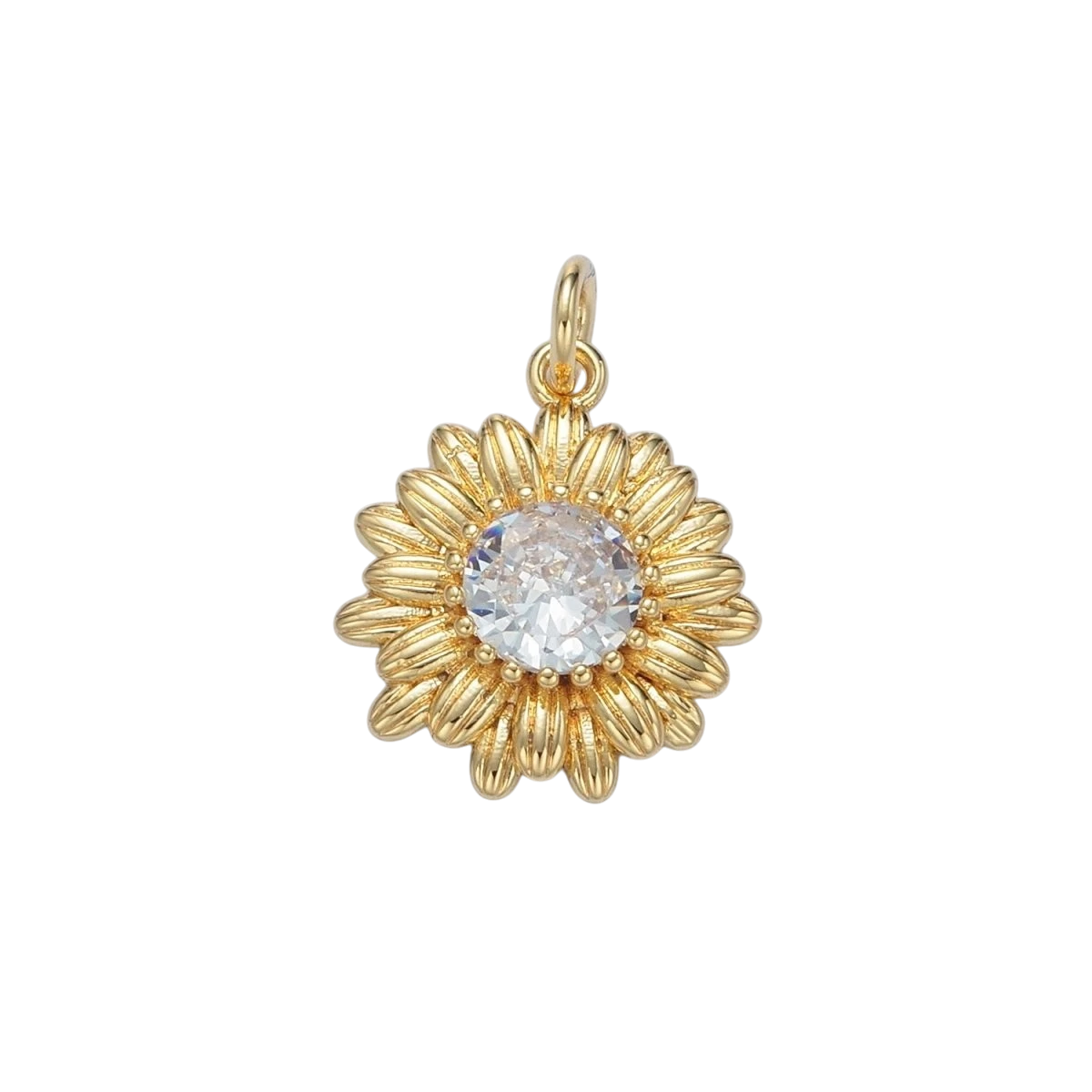 24K Gold Filled 20mm Clear CZ Sunflower Charm