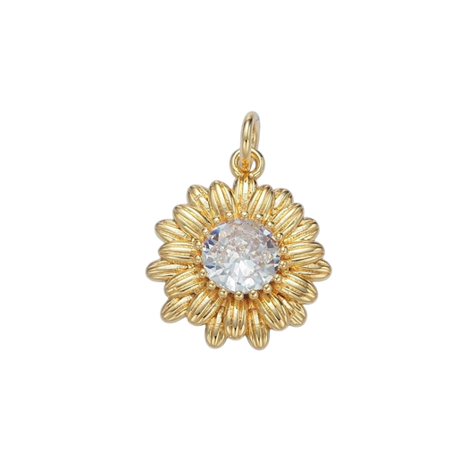24K Gold Filled 20mm Clear CZ Sunflower Charm