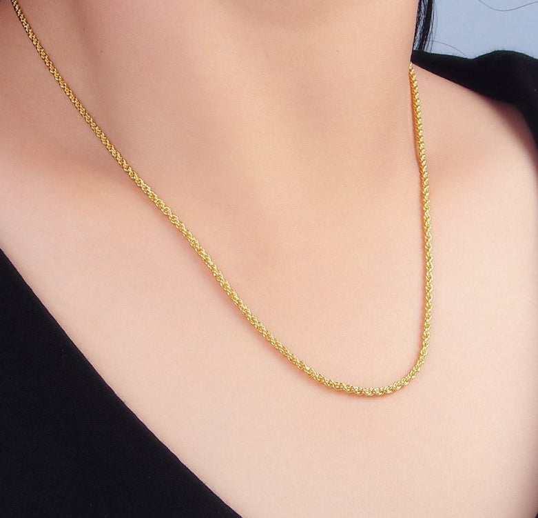 Everyday 24K Gold-Filled 1.9mm Twisted Rope Chain 18 Inch Layering Necklace
