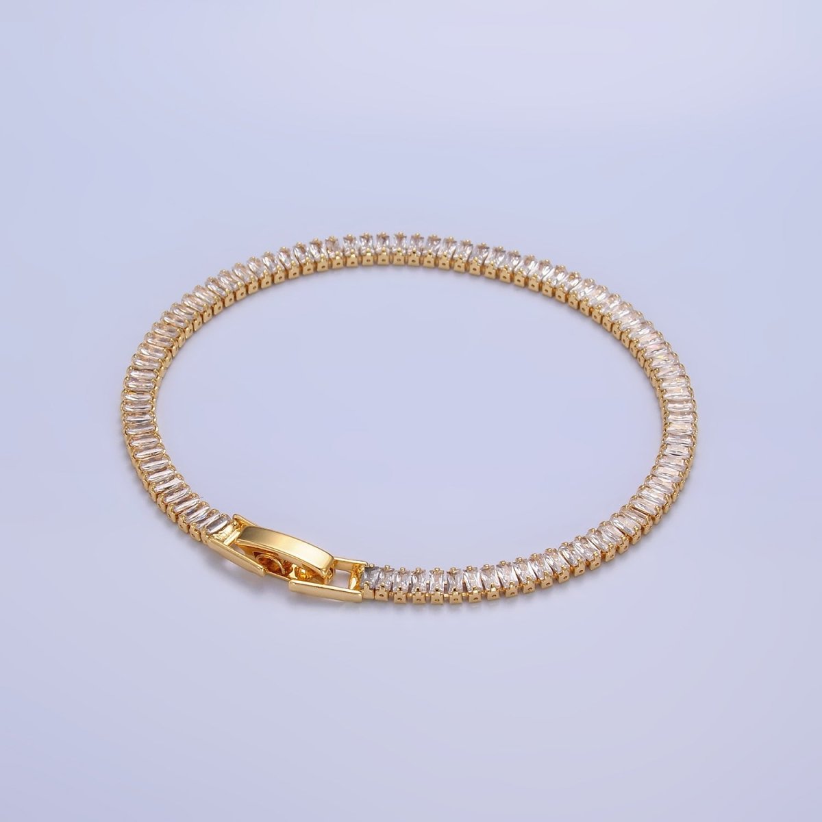 Gorgeous 24K Gold Filled 3.5mm Clear Baguette CZ Tennis Bracelet