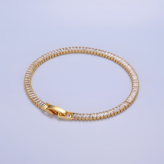 Gorgeous 24K Gold Filled 3.5mm Clear Baguette CZ Tennis Bracelet
