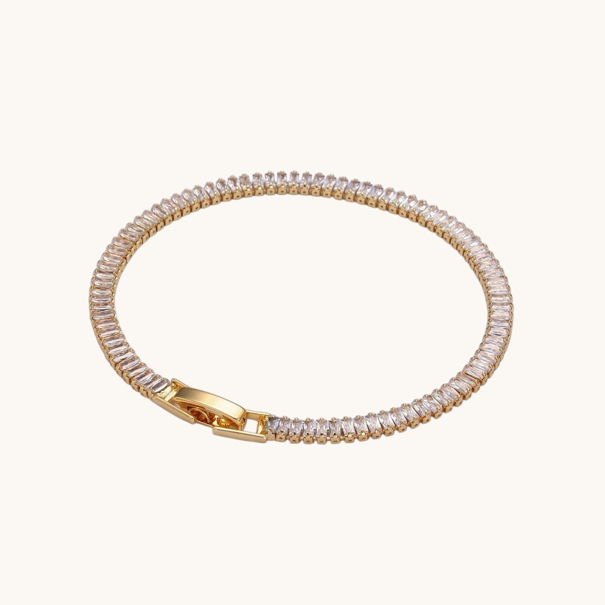 Gorgeous 24K Gold Filled 3.5mm Clear Baguette CZ Tennis Bracelet