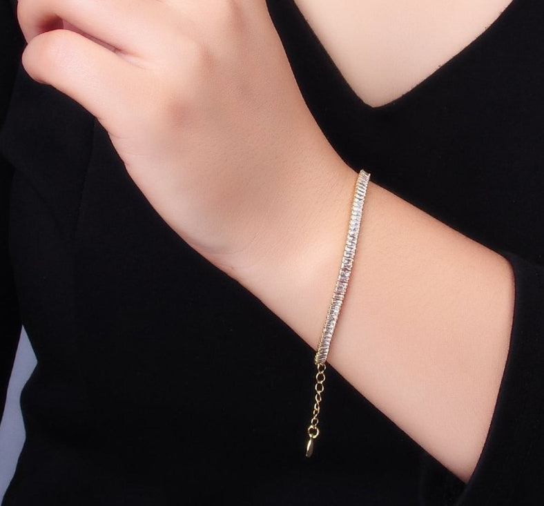 24K Gold Filled 3.5mm Clear CZ Baguette 7 Inch Tennis Bracelet