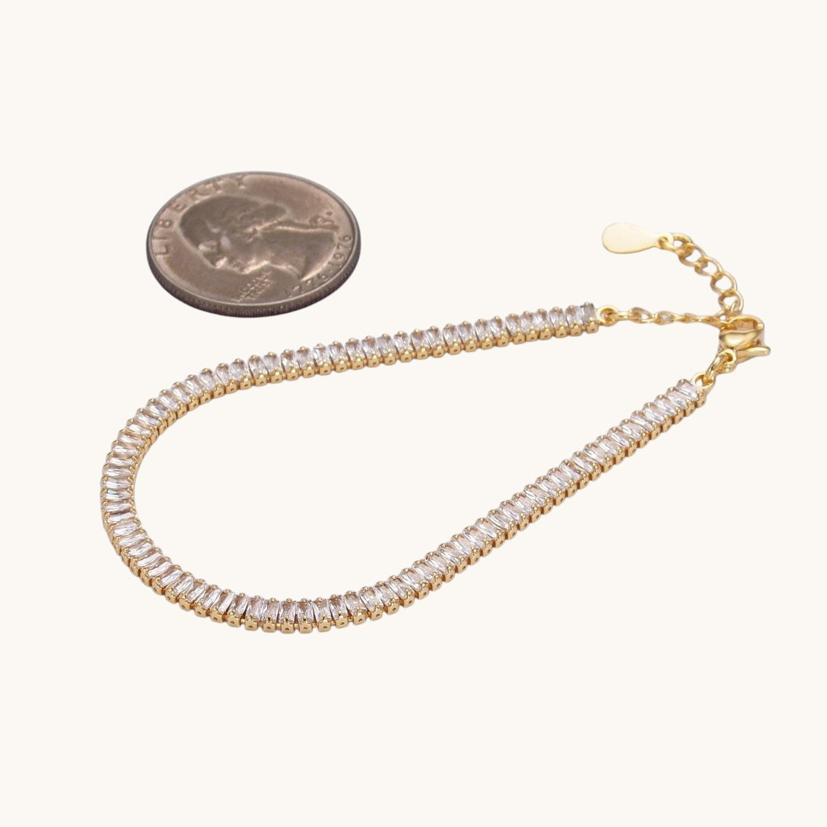 24K Gold Filled 3.5mm Clear CZ Baguette 7 Inch Tennis Bracelet